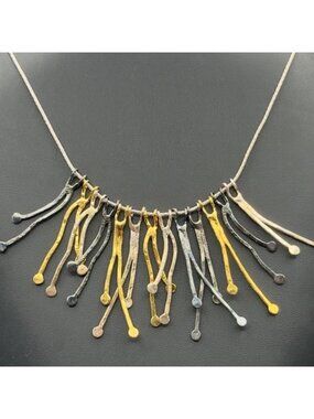Vintage PZ Sterling Silver Necklace Tri Color Collar Made in Israel